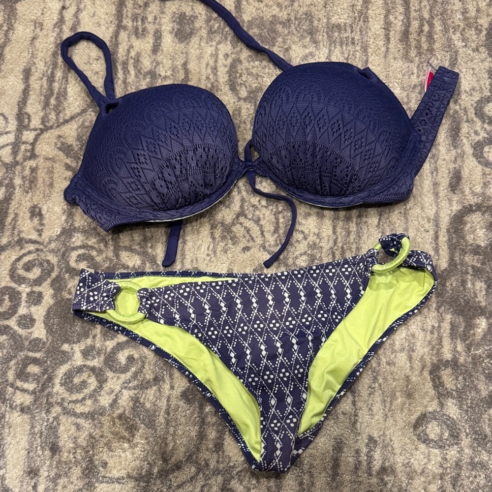 VS Navy Blue Patterned Bikini Set